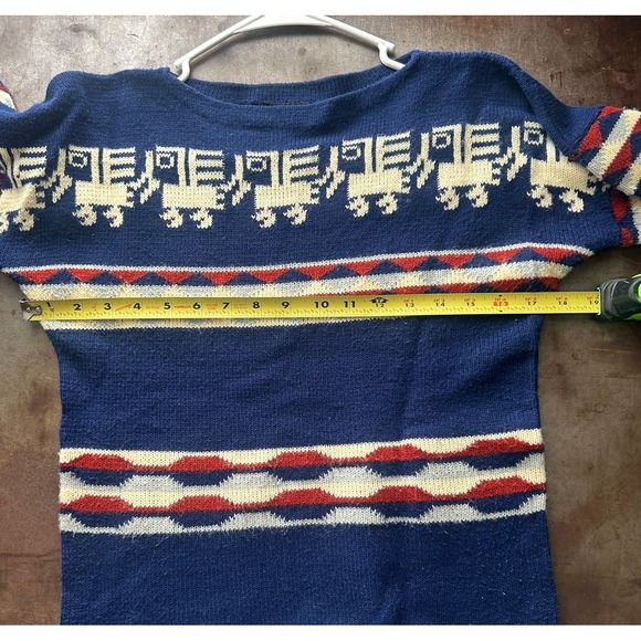 Vintage Bronson of California Acrylic Womens 70s Cropped Blue Ski Sweater Large - Picture 7 of 9